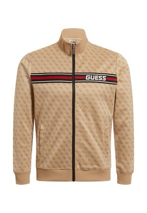 Guess ALLOVER LOGO - Užtrauktuku užsegamas treningas - beige