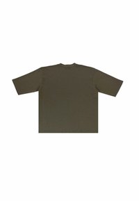 T-shirt verde oliva a maniche corte con collo rotondo, vestibilità comoda e tessuto morbido al tatto. Nessun motivo o accentuazione visibile.