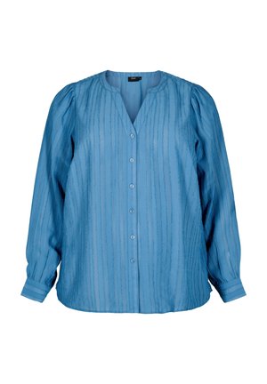 MIT TRANSPARENTEN STREIFEN - Bluse - copen blue