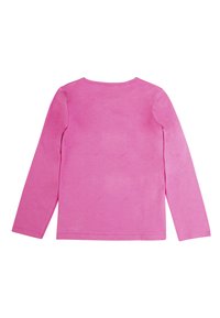 Maglietta a maniche lunghe con collo rotondo di un vivace colore rosa, realizzata in morbido cotone, con un design semplice e una superficie liscia, senza motivi o accenti visibili.