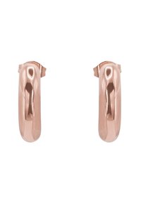 Boucles d'oreilles en or rose en forme de créole avec une surface lisse et brillante. Design arrondi avec une forme légèrement torsadée, doté d'une fermeture à clip sécurisée.