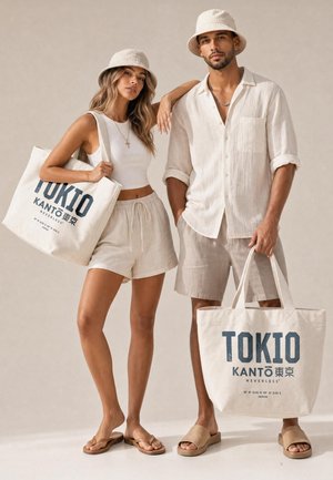 Neverless, STRANDTASCHE SHOPPER - DESIGN TOKIO – CANVAS TOTE BAG DAMEN UNISEX - Beach accessory - natur