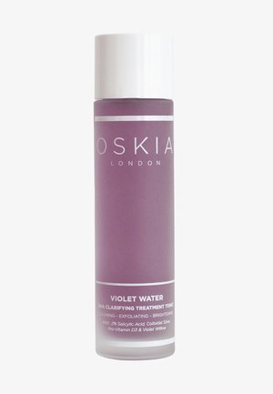 Oskia London Violet Water klärendes Behandlungstonikum-Fläschchen zur Reinigung, Peeling und Aufhellung der Haut mit Salicylsäure und violettem Weidenextrakt.
