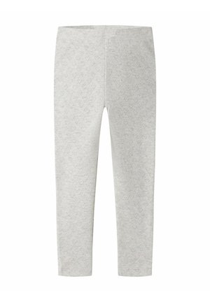 Leggings gris clair avec un motif subtil en forme de cœur ajouré, taille élastique et coupe slim pour un port confortable.