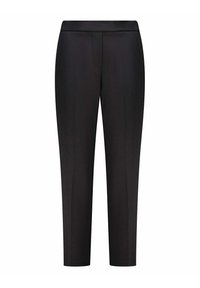 Pantaloni neri su misura alla caviglia con davanti piatto e taglio slim, presentati su sfondo bianco.