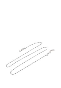 Sølv kæde med et snoet design, der har to spænder i hver ende. Teksturen er glat med en blank finish og fleksibel længde.