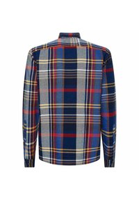 Pitkähihainen ruutupaita, jossa sinisen, punaisen, harmaan ja keltaisen sävyjä. Klassinen kaulus ja napilliset kalvosimet. Pehmeä kangaspinta.