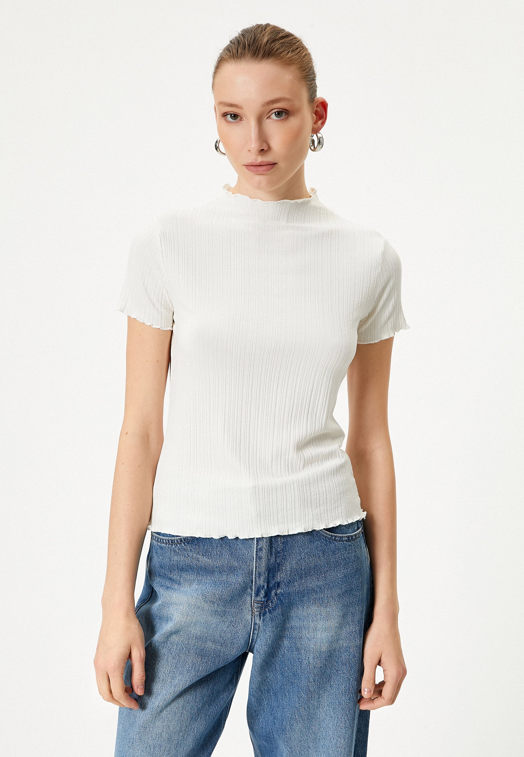 Koton HIGH NECK SHORT SLEEVE Print T-shirt off white/off-white