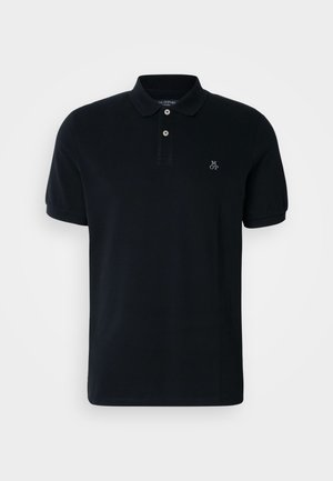 Polo blu navy realizzato in morbido cotone con maniche corte, una patta con tre bottoni e un piccolo logo ricamato sul petto.