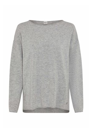 Lys grå langærmet skjorte lavet af blødt, struktureret stof. Har en bred halsudskæring, sænkede skuldre og en afslappet pasform. Minimal branding vist.