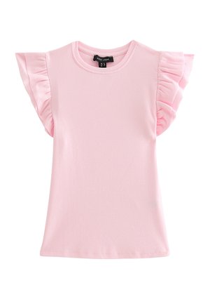New Look, PALE  FRILL SLEEVE TOP - T-shirt print - pale pink