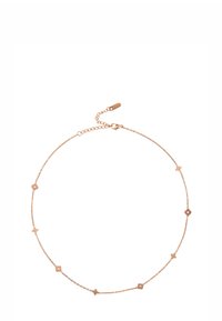 Vergoldete Halskette mit einer zarten Kette und geometrischen Akzenten, darunter Stern- und Quadratformen, sowie einem Schnappverschluss.