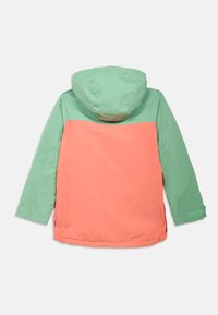 Giacca con cappuccio, con una parte superiore verde e una parte inferiore corallo. Realizzata in materiale liscio, ha una vestibilità comoda e spacchi laterali all'orlo.