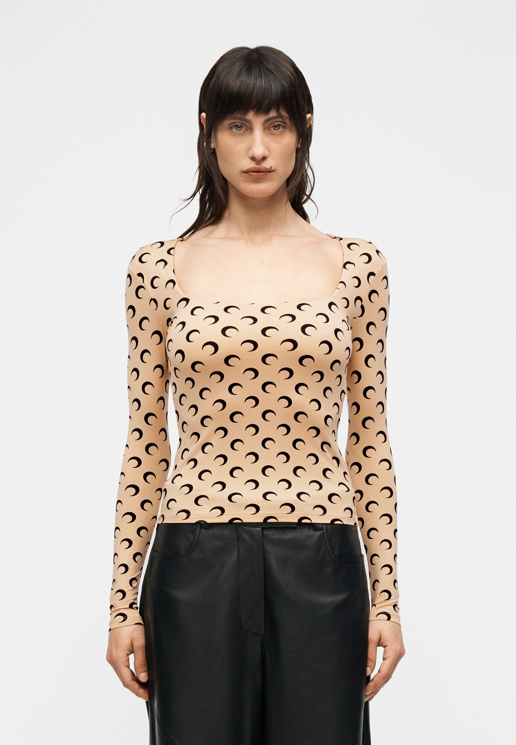 MARINE SERRE MOON PRINTED SQUARE NECK - Long sleeved top - tan