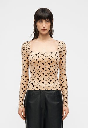 MOON PRINTED SQUARE NECK - Hosszú ujjú felső - tan