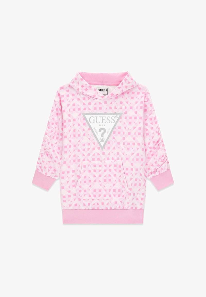 Roza jopa s ponavljajočim se geometričnim vzorcem v svetlejših odtenkih, z srebrnim trikotnim logotipom in sprednjim žepom. Mehki material in rebrasti manšeti.