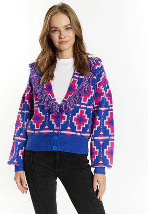 Strickjacke - blau/pink/weiss