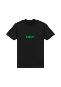 Černé bavlněné tričko s výrazným zeleným nápisem "IRISH". Krátké rukávy a klasický kulatý výstřih.