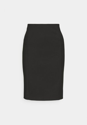 Gonna nera a matita con silhouette aderente, realizzata in tessuto liscio. Presenta una vita alta e cuciture laterali sottili per un aspetto slanciato.