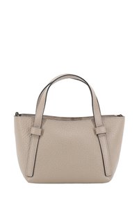 Gevette leren handtas in lichtbeige, met twee korte handvatten en een minimalistisch ontwerp zonder zichtbare hardware of versieringen.