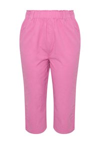 Vaatekappaleet, jotka ovat vaaleanpunaiset lyhyet housut joustavalla, elastisella vyötärökaistalla, joissa on kaksi sivutaskua ja sileä tekstuuri. Suunniteltu mukavuutta ja helppoa pukemista varten.