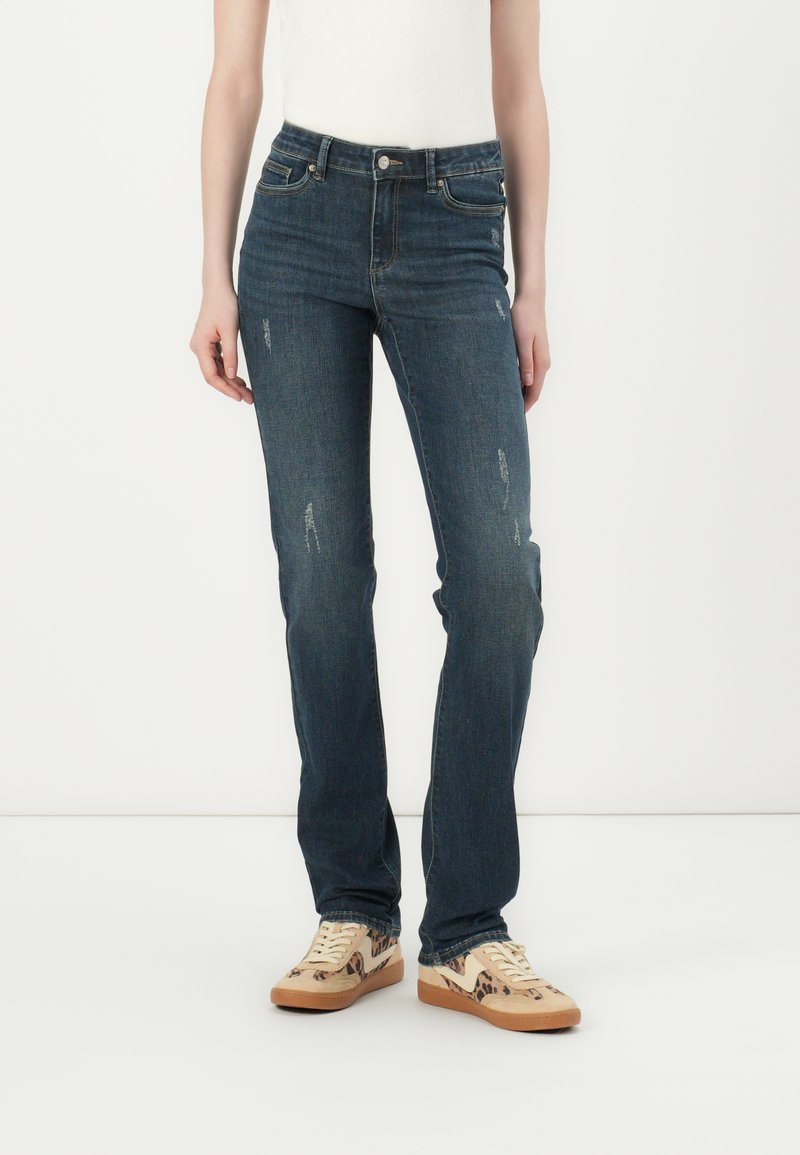 ONLY ONLWAUW MID WAIST - Traperice uskog kroja - dark blue denim