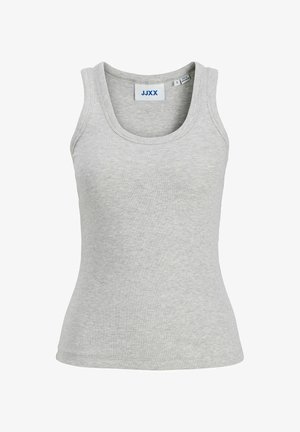 Débardeur en coton côtelé gris clair avec un col rond, design sans manches et étiquette de la marque JJXX au niveau du col.