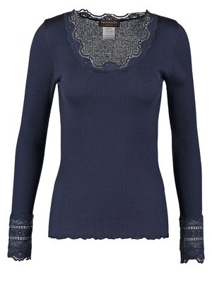 Rosemunde SILK-MIX T-SHIRT REGULAR WIDE LACE - Långärmad tröja - navy