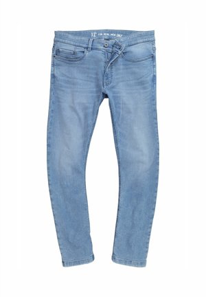 Lyseblå denimjeans med klassisk fem-lomme-design, knaplukning og en let falmet effekt. Straight-fit med en glat overflade.