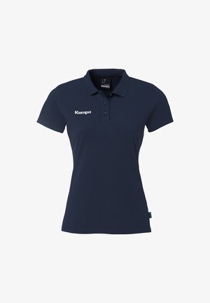 Marineblå polo-shirt lavet af bomuld, med klassisk krave, tre knapper og et hvidt "Kampa" logo på venstre bryst.