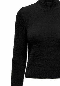 Maglione nero a collo alto con maniche lunghe, caratterizzato da una finitura testurizzata e morbida, con un design aderente, colletto e orlo a coste.