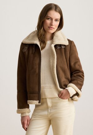 Lauren Ralph Lauren, BUCKLE-TRIM FAUX-SUEDE JACKET - Veste en similicuir - tobacco