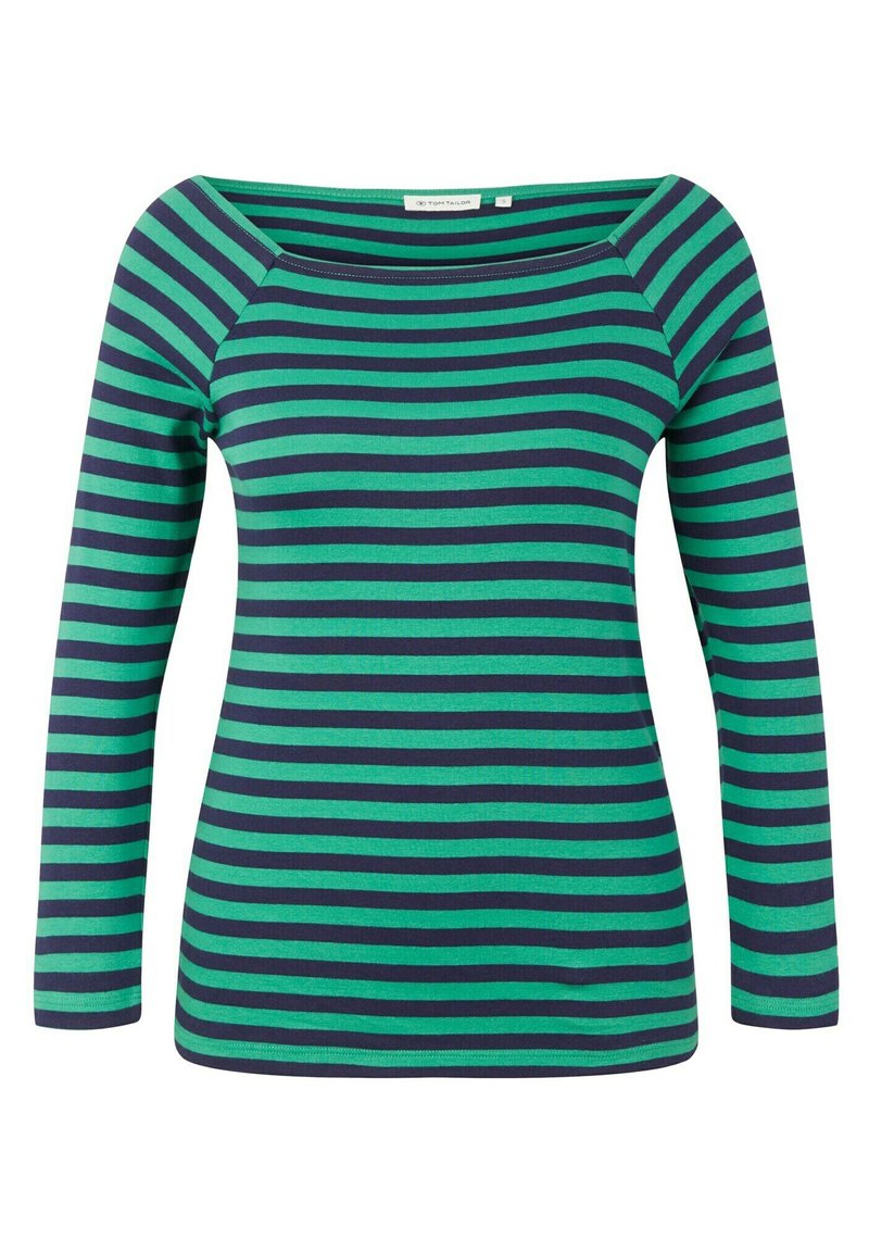 TOM TAILOR GESTREIFTES MIT KARREE AUSSCHNITT - Långärmad tröja - green navy stripe