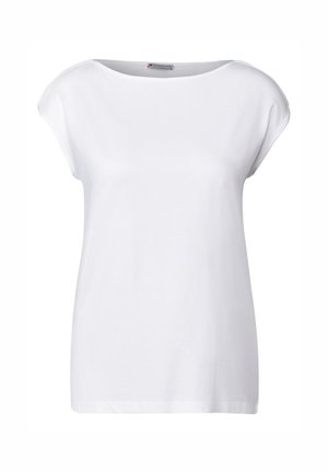 Biała koszulka z krótkim rękawem wykonana z miękkiej bawełny. Posiada okrągły dekolt i luźny krój o gładkiej fakturze. Bez wzorów ani akcentów.