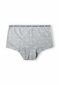 Boyshorts grigi in cotone con motivo a stelle bianche, dotati di un elastico nero con il logo "minoti" e due bottoni sul davanti.