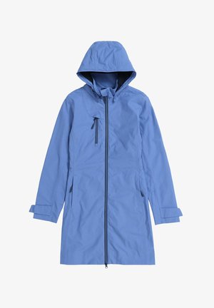 Šviesiai mėlyna neperšlampama striukė su gaubtu, priekyje su užtrauktuku, šoniniais kišenėmis ir reguliuojamomis rankogaliais. Švelnios tekstūros, minimalios dizaino.