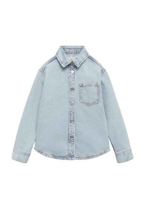 Jasnoniebieska koszula dżinsowa z kołnierzykiem w kształcie szpikulca, długimi rękawami, zapinana na guziki z przodu oraz z pojedynczą kieszenią na piersi. Charakteryzuje się przeszyciami i zaokrąglonym dołem.