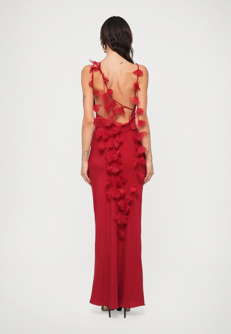 merlot fitted dress with spaghetti straps Gilded Allure Ruched Mesh Midi Dress - Merlot