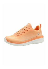 Lightweight athletic shoe in soft orange mesh with textured detailing, featuring a white rubber sole and subtle logo accent.