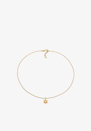 Collier en chaîne torsadée en or avec un pendentif en étoile et une pierre précieuse centrale, texture lisse et fermoir ajustable.