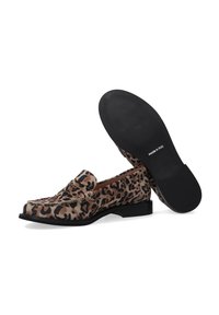 Leopardenmuster Slipper aus beigem und schwarzem Wildleder, mit niedrigem Absatz und strukturiertem Gummisohle. Hergestellt in Italien.
