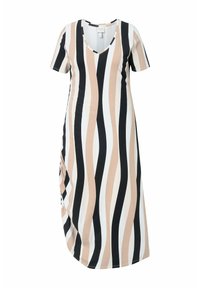 Ulla Popken ASYMMETRIC GATHERED STRIPED - Žerzejové šaty - black