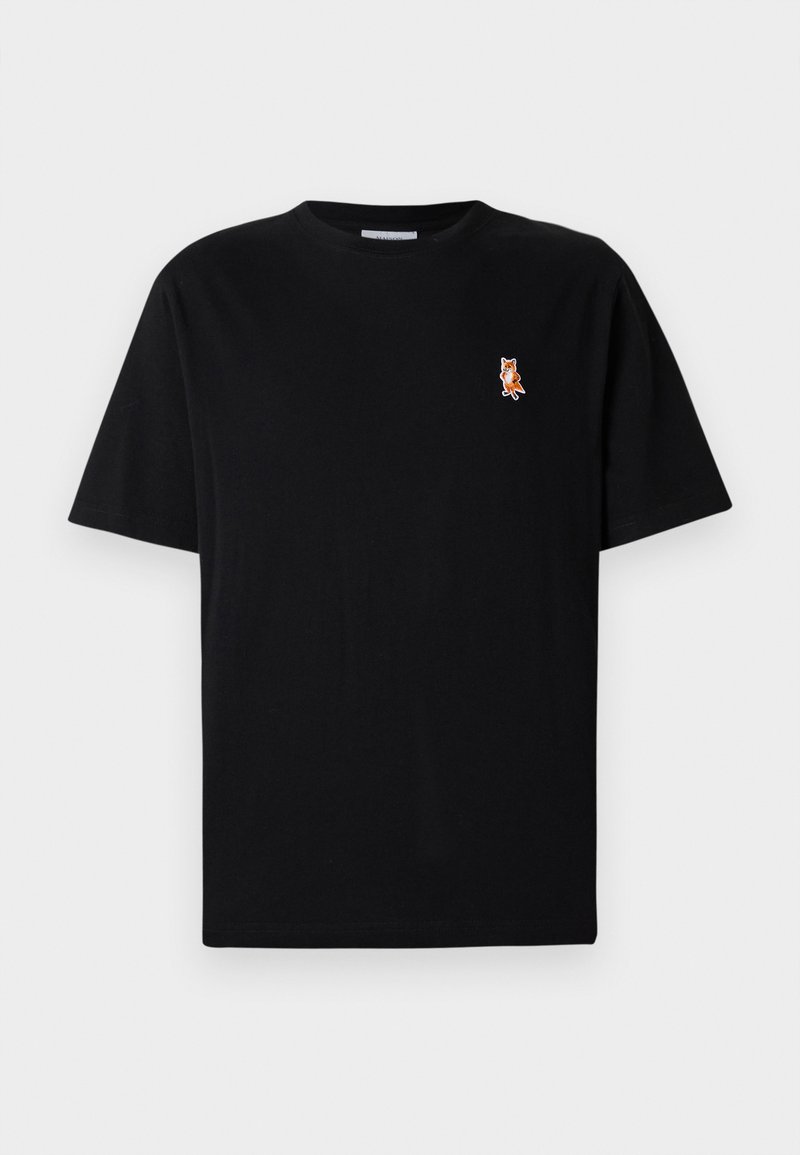 Tricou din bumbac negru, cu mâneci scurte, având un mic broderie cu o vulpe portocalie pe pieptul stâng. Textură netedă, croială obișnuită.