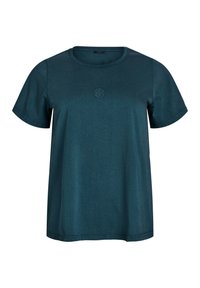 Mörk teal kortärmad t-shirt gjord av mjuk bomull. Har en rundad halsringning och en subtil broderad logotyp på bröstet.