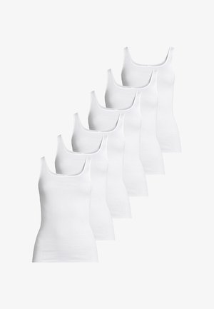 Sæt med seks hvide tanktops lavet af bomuld, med en bred udskæring og skulderstropper. Glat tekstur med en tætsiddende pasform.