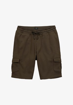 Bruine katoenen shorts met een elastische tailleband, trekkoord en twee zijvakjes. Soepele textuur en een ontspannen pasvorm.