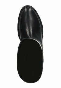 Black leather ankle boot with a rounded toe and smooth surface. The design features a low cut and a sturdy, contrasting stitched sole.