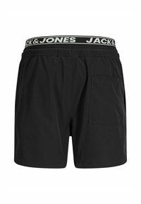 Short de bain noir pour homme avec taille élastique, marqué "Jack & Jones" et une poche arrière unique sur le côté droit.