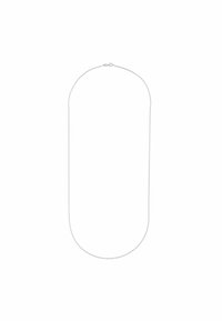 Silverfärgad metallhalsband med en tunn, delikat kedja med en enkel, rundad siluett och ett säkert lås.