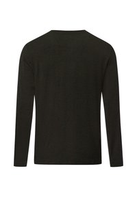 Donkergroene longsleeve shirt gemaakt van zachte stof, met een ronde hals, slim fit ontwerp en zonder zichtbare patronen of versieringen.